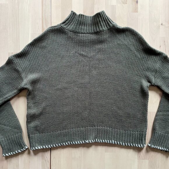 Francesca's Women's Olive Green Semi-Sheer High Neck Sweater size Small - Picture 4 of 6